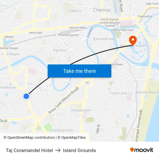 Taj Coramandel Hotel to Island Grounds map