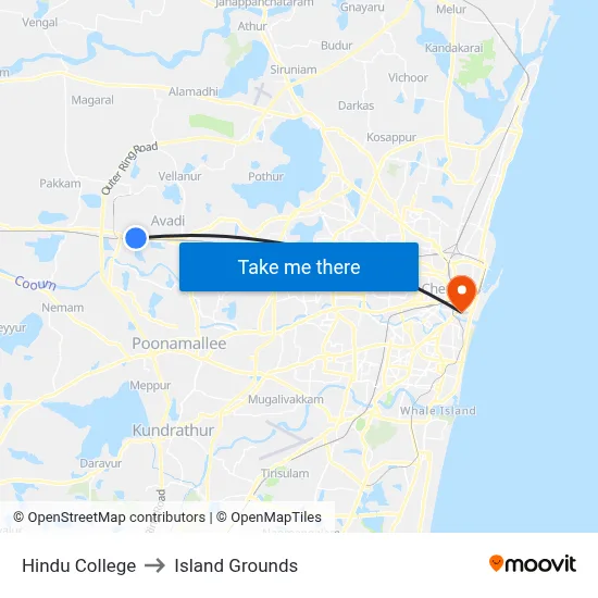 Hindu College to Island Grounds map