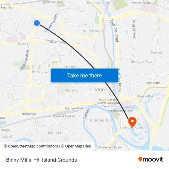 Binny Mills to Island Grounds map