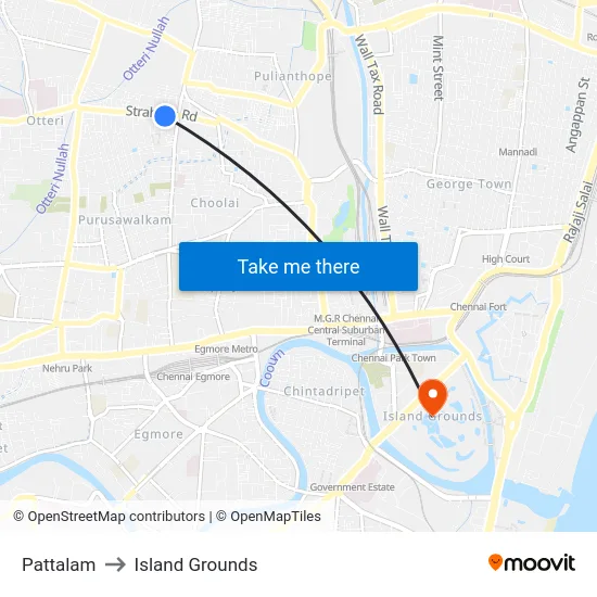 Pattalam to Island Grounds map