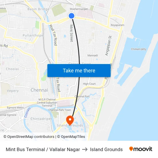 Mint Bus Terminal / Vallalar Nagar to Island Grounds map
