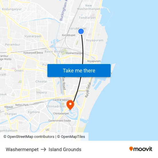 Washermenpet to Island Grounds map