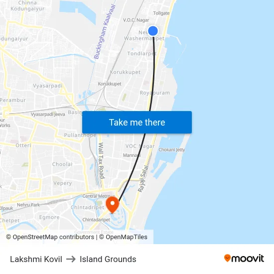Lakshmi Kovil to Island Grounds map