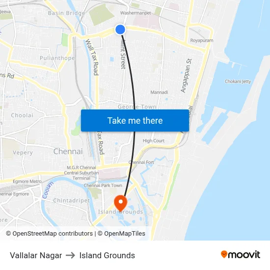 Vallalar Nagar to Island Grounds map