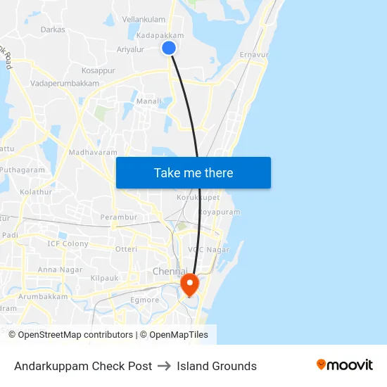 Andarkuppam Check Post to Island Grounds map