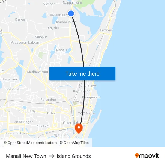 Manali New Town to Island Grounds map