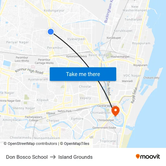 Don Bosco School to Island Grounds map