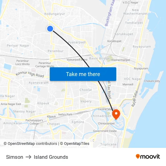 Simson to Island Grounds map