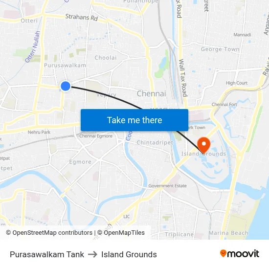Purasawalkam Tank to Island Grounds map