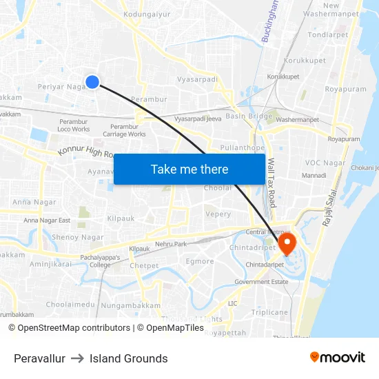 Peravallur to Island Grounds map