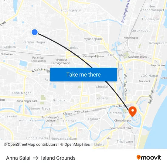Anna Salai to Island Grounds map