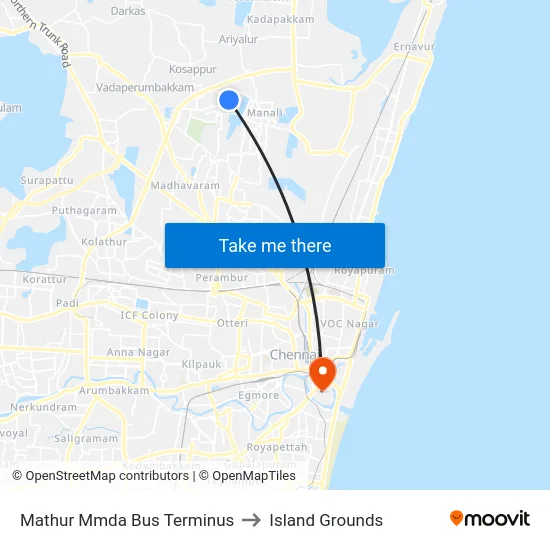 Mathur Mmda Bus Terminus to Island Grounds map