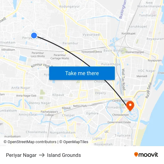 Periyar Nagar to Island Grounds map