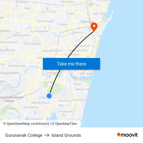 Gurunanak College to Island Grounds map