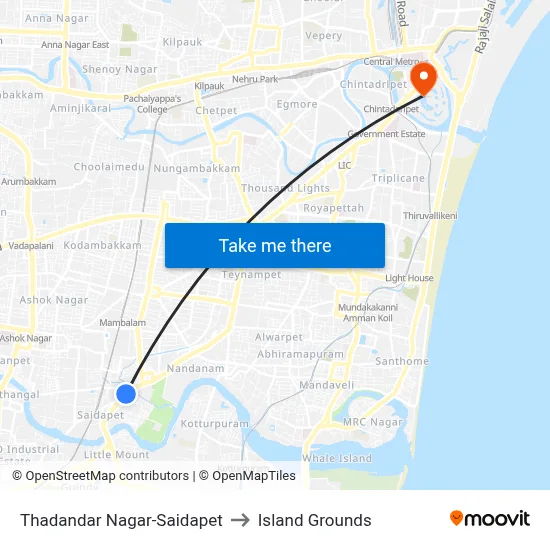 Thadandar Nagar-Saidapet to Island Grounds map