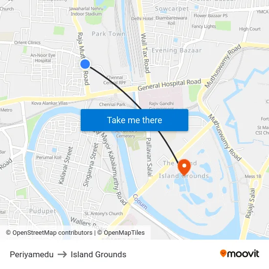 Periyamedu to Island Grounds map