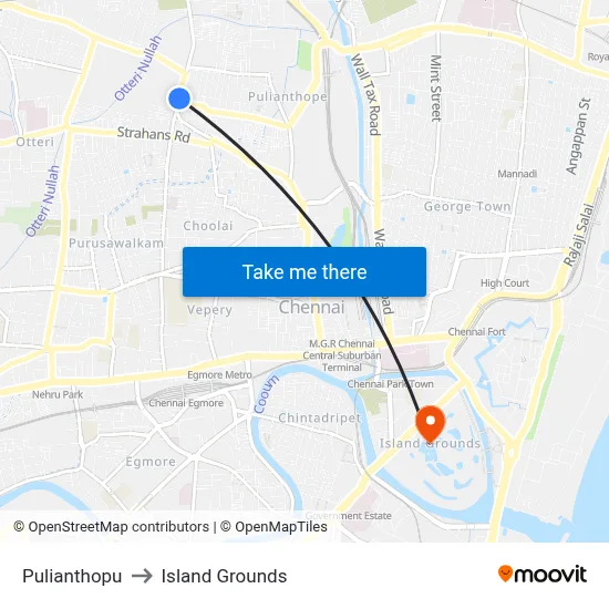 Pulianthopu to Island Grounds map