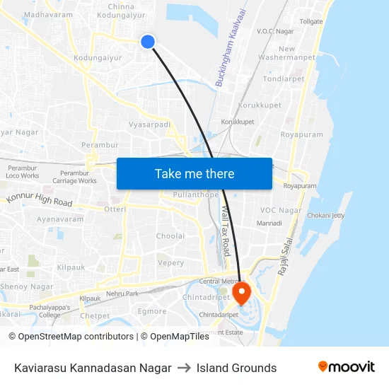 Kaviarasu Kannadasan Nagar to Island Grounds map