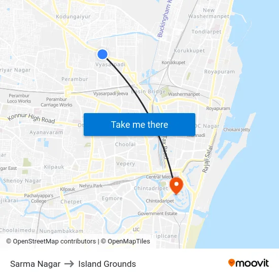 Sarma Nagar to Island Grounds map