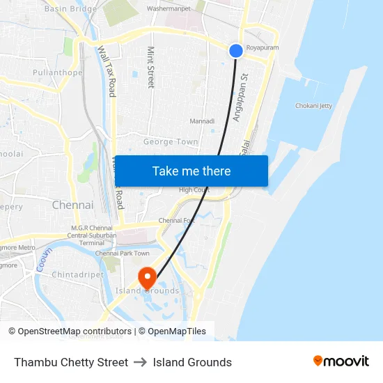 Thambu Chetty Street to Island Grounds map