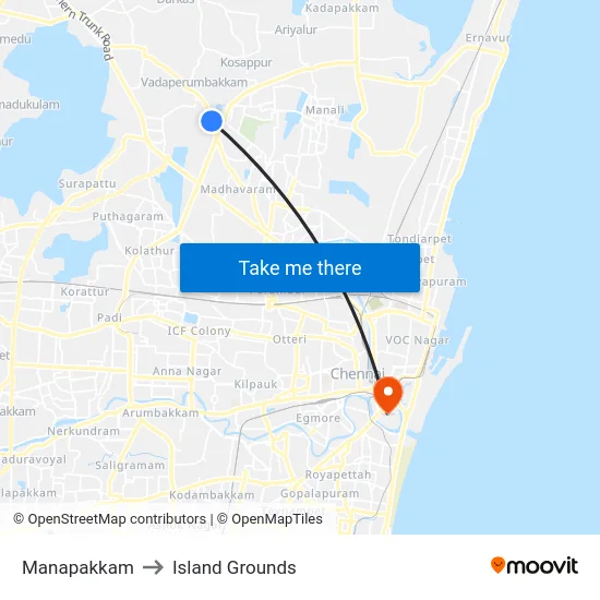 Manapakkam to Island Grounds map