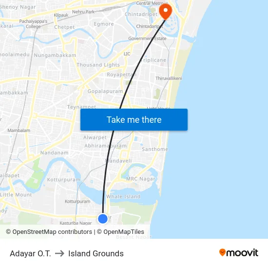 Adayar O.T. to Island Grounds map