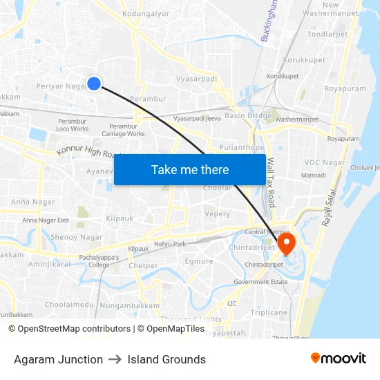 Agaram Junction to Island Grounds map