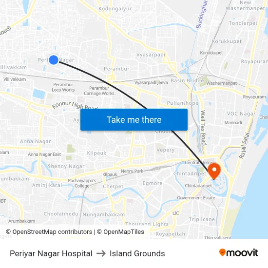 Periyar Nagar Hospital to Island Grounds map