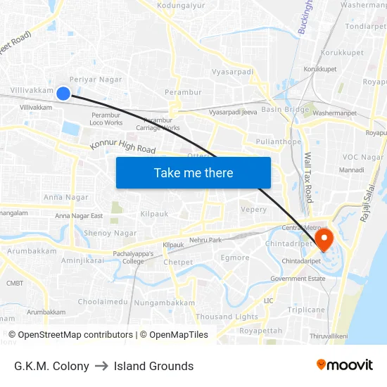 G.K.M. Colony to Island Grounds map