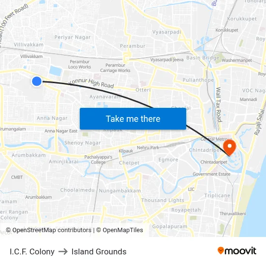 I.C.F. Colony to Island Grounds map