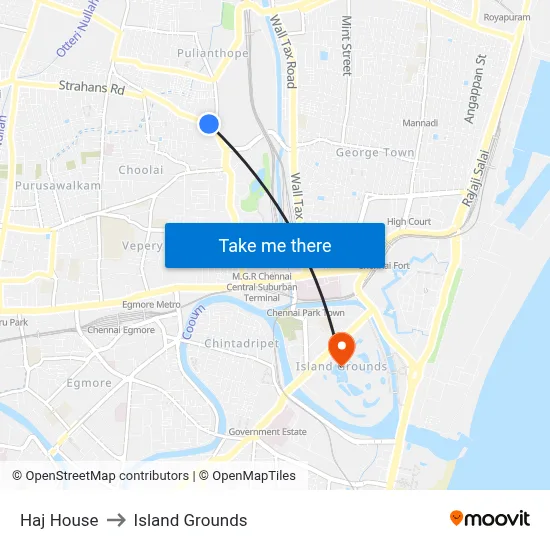 Haj House to Island Grounds map