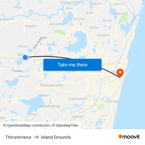 Thiruninravur to Island Grounds map