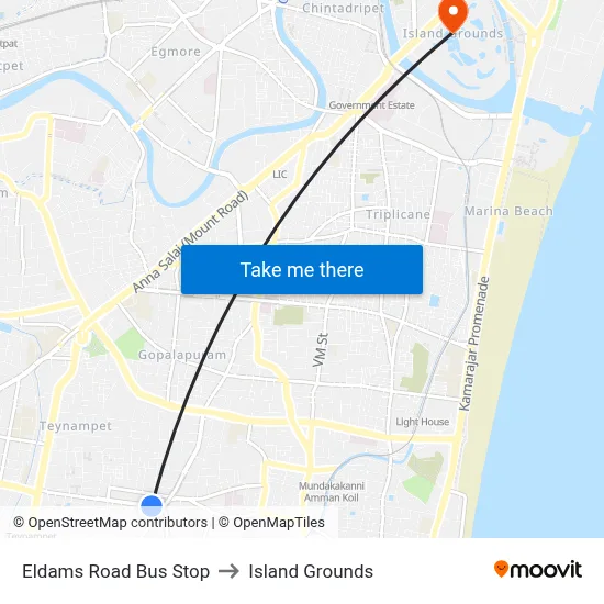 Eldams Road Bus Stop to Island Grounds map