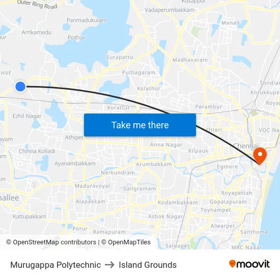 Murugappa Polytechnic to Island Grounds map