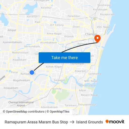 Ramapuram Arasa Maram Bus Stop to Island Grounds map