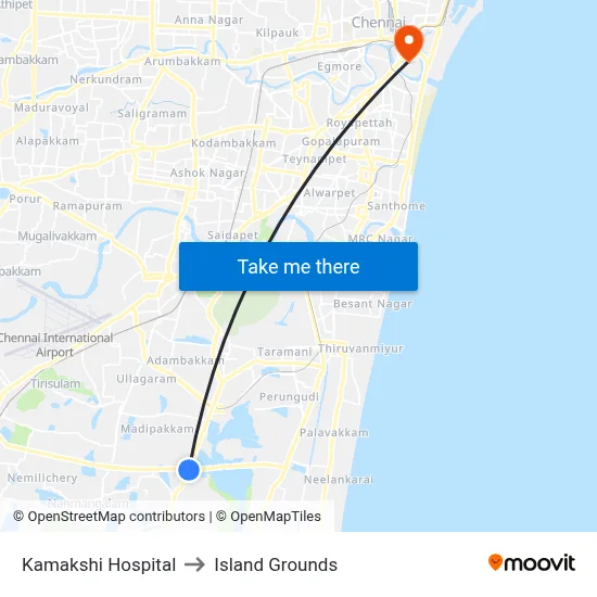 Kamakshi Hospital to Island Grounds map