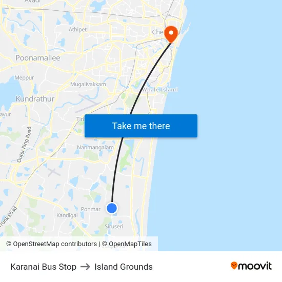 Karanai Bus Stop to Island Grounds map