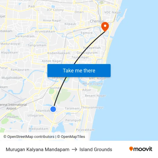 Murugan Kalyana Mandapam to Island Grounds map