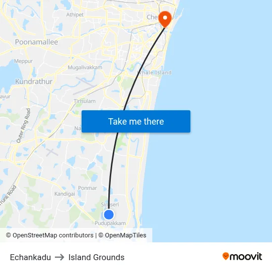 Echankadu to Island Grounds map