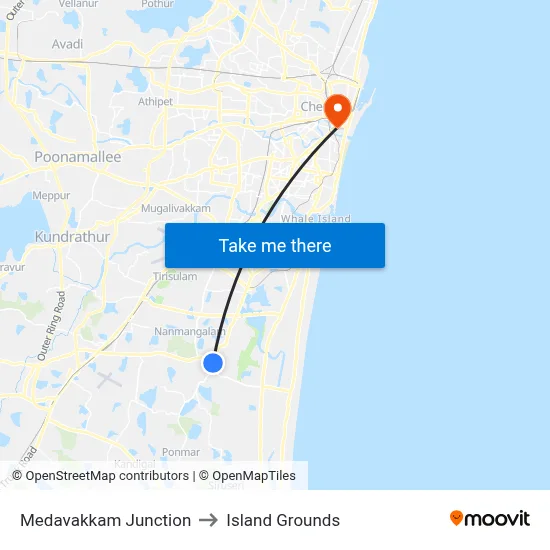 Medavakkam Junction to Island Grounds map
