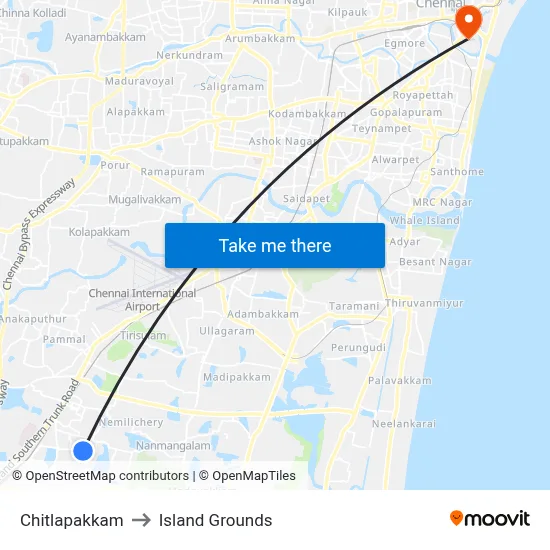 Chitlapakkam to Island Grounds map