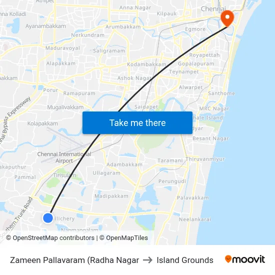 Zameen Pallavaram (Radha Nagar to Island Grounds map