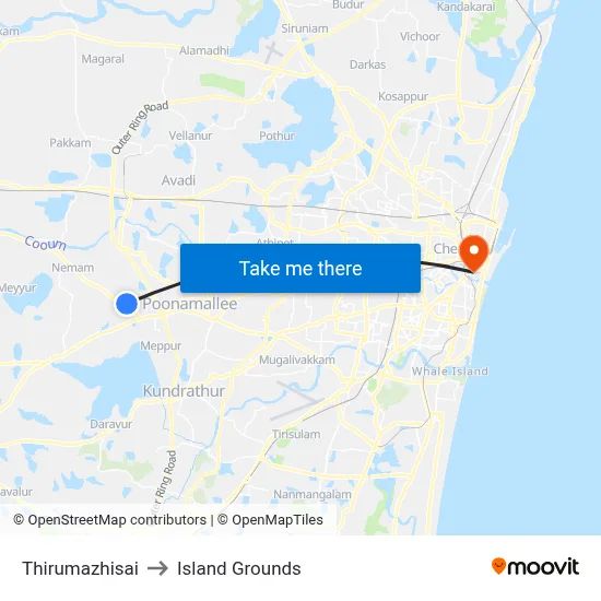 Thirumazhisai to Island Grounds map