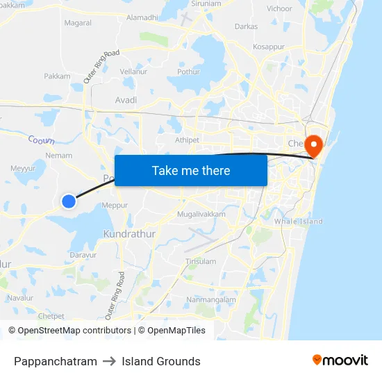 Pappanchatram to Island Grounds map