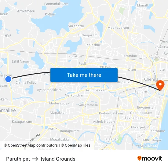 Paruthipet to Island Grounds map