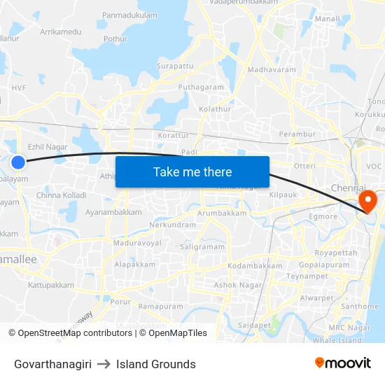 Govarthanagiri to Island Grounds map