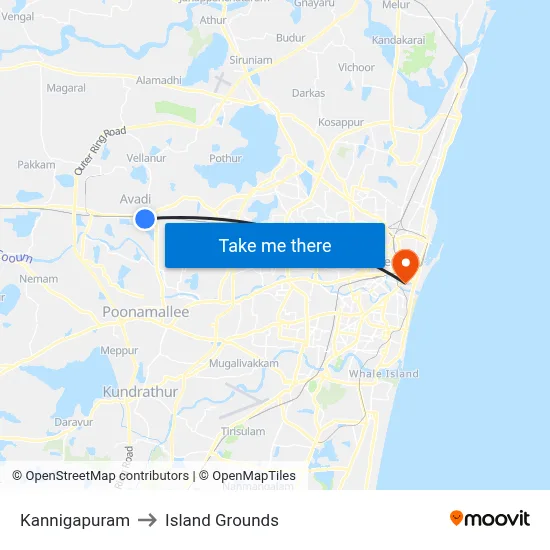 Kannigapuram to Island Grounds map