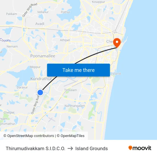 Thirumudivakkam S.I.D.C.O. to Island Grounds map