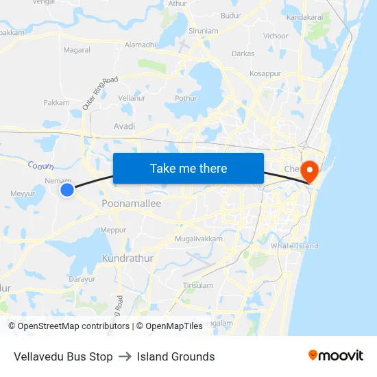 Vellavedu Bus Stop to Island Grounds map