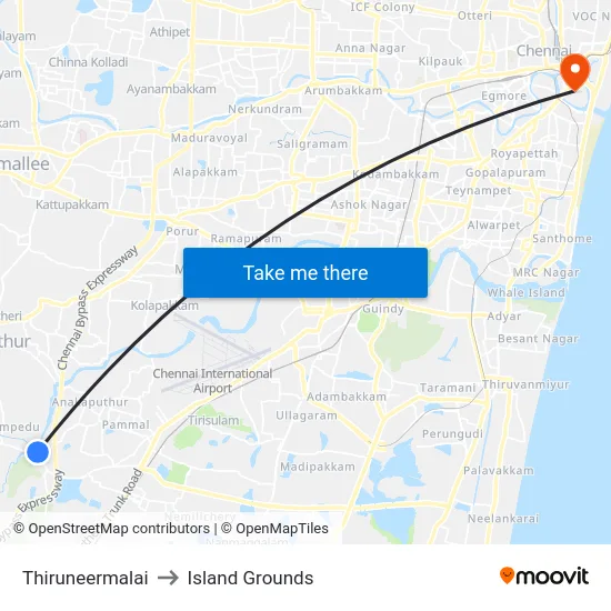 Thiruneermalai to Island Grounds map